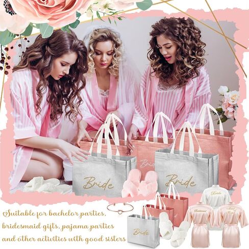 36 Pcs Bride Bridesmaid Robes Set of 6 Bridal Party Silk Satin Robes for Wedding Bachelorette Party Gifts(White,Pink) in Saudi Arabia