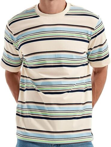 Basic T-Shirt for Men Summer Casual Short Sleeve Striped Crew Neck Tees Lightweight Loose Fit Comfy Soft Shirts in Saudi Arabia
