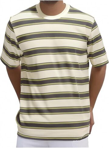 Basic T-Shirt for Men Summer Casual Short Sleeve Striped Crew Neck Tees Lightweight Loose Fit Comfy Soft Shirts in Saudi Arabia