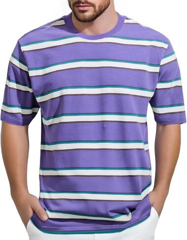 Basic T-Shirt for Men Summer Casual Short Sleeve Striped Crew Neck Tees Lightweight Loose Fit Comfy Soft Shirts in Saudi Arabia