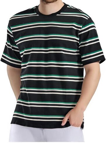 Basic T-Shirt for Men Summer Casual Short Sleeve Striped Crew Neck Tees Lightweight Loose Fit Comfy Soft Shirts in Saudi Arabia