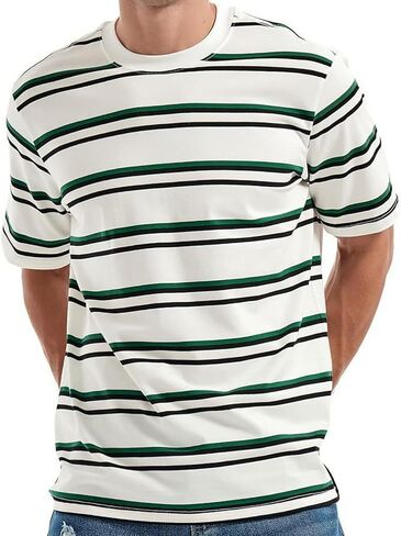 Basic T-Shirt for Men Summer Casual Short Sleeve Striped Crew Neck Tees Lightweight Loose Fit Comfy Soft Shirts in Saudi Arabia