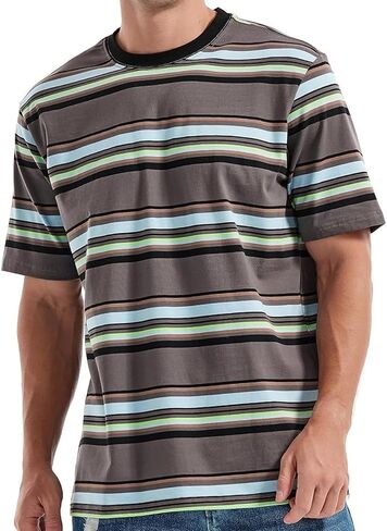 Basic T-Shirt for Men Summer Casual Short Sleeve Striped Crew Neck Tees Lightweight Loose Fit Comfy Soft Shirts in Saudi Arabia