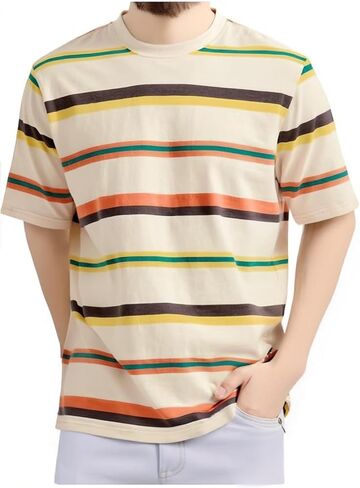 Basic T-Shirt for Men Summer Casual Short Sleeve Striped Crew Neck Tees Lightweight Loose Fit Comfy Soft Shirts in Saudi Arabia