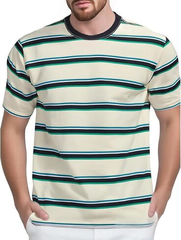 Basic T-Shirt for Men Summer Casual Short Sleeve Striped Crew Neck Tees Lightweight Loose Fit Comfy Soft Shirts in Saudi Arabia