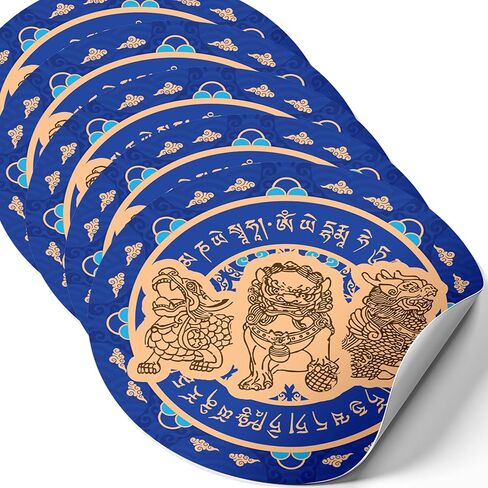 Feng Shui Amulet Sticker with 3 Celestial Guardians Protection Shield, Featuring Pi Yao, Chi Lin and Fu Dog, Feng Shui Symbol of Protection, Set of 5 Pieces Decorative Stickers, 4.3 Inch Diameter in Saudi Arabia