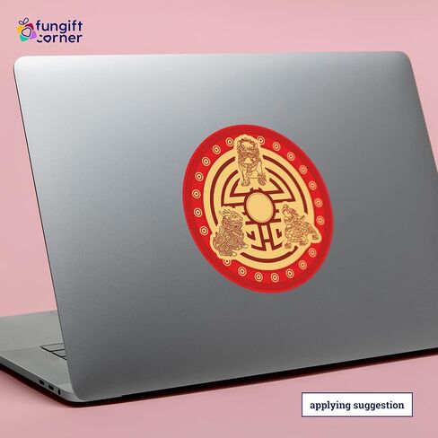 Feng Shui Amulet Sticker with 3 Celestial Guardians Protection Shield, Featuring Pi Yao, Chi Lin and Fu Dog, Feng Shui Symbol of Protection, Set of 5 Pieces Decorative Stickers, 4.3 Inch Diameter in Saudi Arabia