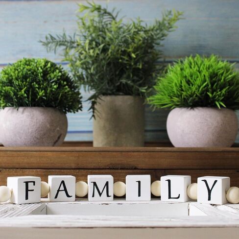 Farmhouse Home Decor Family Letter Block Wood Bead with Tassels, Family Decoration Gifts Boho Wooden Beads for Living Room Tabletop Tiered Tray Mantel Shelf, 24'' in Saudi Arabia