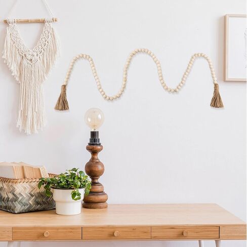 Jetec 23.7 Feet Wood Beaded Garlands with Tassels Christmas Hanging Ornaments Boho Farmhouse Decor Xmas Rustic Wooden Beads Garland for Christmas Table Wall Hanging Decor(Wood Color) in Saudi Arabia
