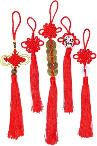 5PCS Vintage Red Chinese Knot Tassels Chinese Style Hanging Decorations for Home, Car Rearview Mirror Decor, 5 Styles in Saudi Arabia