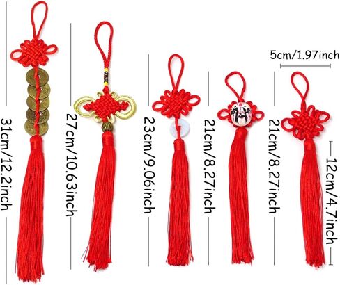 5PCS Vintage Red Chinese Knot Tassels Chinese Style Hanging Decorations for Home, Car Rearview Mirror Decor, 5 Styles in Saudi Arabia