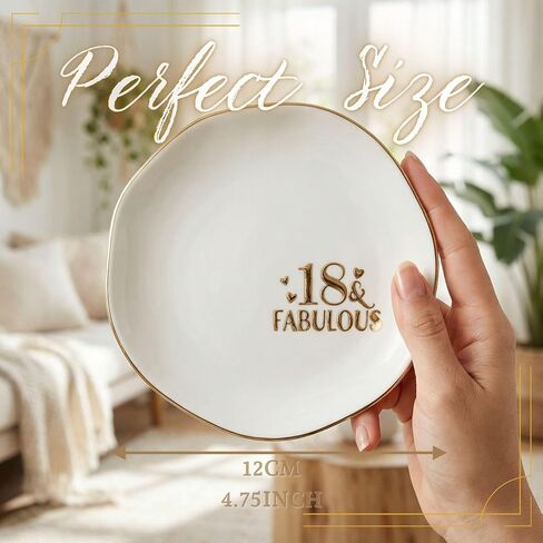 InnoBeta 18th Birthday Gift for Women, Engraved 18 & Fabulous Porcelain Jewelry Dish 4.75" Gold Trim - Ring Trinket Dish - Birthday, Christmas, Graduation Present in Saudi Arabia