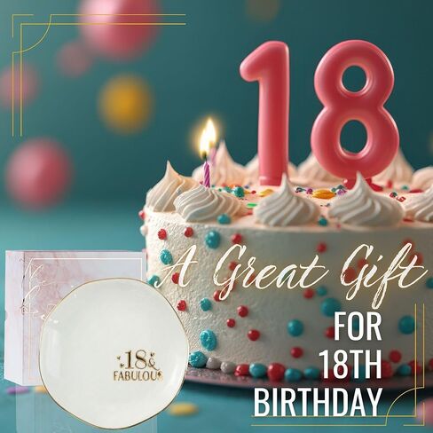 InnoBeta 18th Birthday Gift for Women, Engraved 18 & Fabulous Porcelain Jewelry Dish 4.75" Gold Trim - Ring Trinket Dish - Birthday, Christmas, Graduation Present in Saudi Arabia