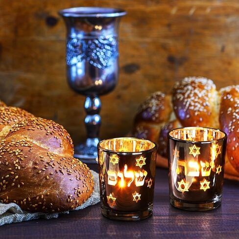 Honeydak Set of 2 Shabbat Candles Holders Silver Jewish Judaica Gift Set Electroplated Glass Modern Shabbat Candlestick Holders for Tea Lights Hanukkah Gifts in Saudi Arabia