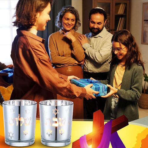 Honeydak Set of 2 Shabbat Candles Holders Silver Jewish Judaica Gift Set Electroplated Glass Modern Shabbat Candlestick Holders for Tea Lights Hanukkah Gifts in Saudi Arabia