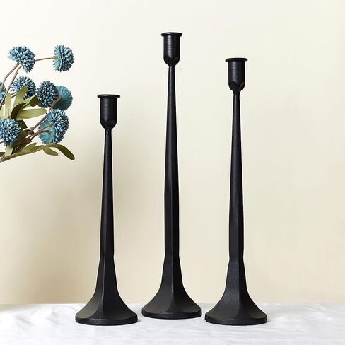 Iron Taper Candle Holder Set of 3 15.5" 14" 12" Decorative Modern Vintage Metal Tall Candlestick Holders for Wedding, Dinning Table,Mantle, Party Decoration (3, Black) in Saudi Arabia