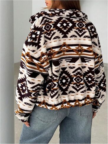 MakeMeChic Women's Fleece Jacket Zip Up Fuzzy Warm Sweatshirt Long Sleeve Ugly Sweaters in Saudi Arabia