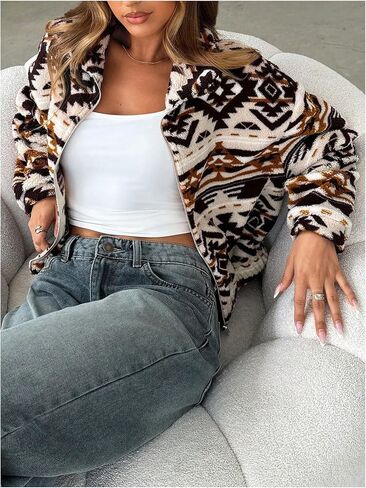 MakeMeChic Women's Fleece Jacket Zip Up Fuzzy Warm Sweatshirt Long Sleeve Ugly Sweaters in Saudi Arabia