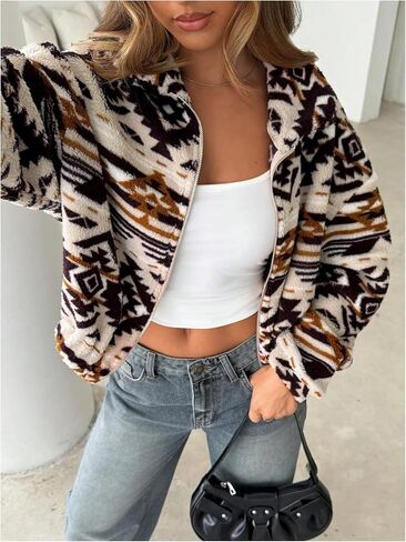 MakeMeChic Women's Fleece Jacket Zip Up Fuzzy Warm Sweatshirt Long Sleeve Ugly Sweaters in Saudi Arabia
