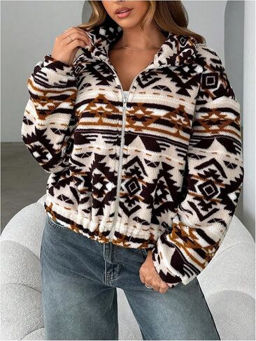 MakeMeChic Women's Fleece Jacket Zip Up Fuzzy Warm Sweatshirt Long Sleeve Ugly Sweaters in Saudi Arabia