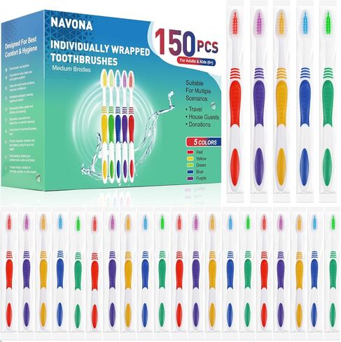 Navona 50 PCS حزمة فرشاة الأسنان بالجملة ، وفرشاة أسنان متاح بشكل فردي ، وفرشاة أسنان ناعمة للبالغين أو الأطفال ، ومقبض بيئة العمل ، وفرشاة الأسنان الخشن الناعمة ، مثالية للسفر ، والفندق ، والتبرع in Kuwait