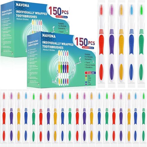 Navona 50 PCS حزمة فرشاة الأسنان بالجملة ، وفرشاة أسنان متاح بشكل فردي ، وفرشاة أسنان ناعمة للبالغين أو الأطفال ، ومقبض بيئة العمل ، وفرشاة الأسنان الخشن الناعمة ، مثالية للسفر ، والفندق ، والتبرع in Kuwait
