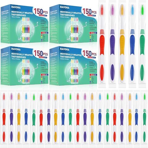Navona 50 PCS حزمة فرشاة الأسنان بالجملة ، وفرشاة أسنان متاح بشكل فردي ، وفرشاة أسنان ناعمة للبالغين أو الأطفال ، ومقبض بيئة العمل ، وفرشاة الأسنان الخشن الناعمة ، مثالية للسفر ، والفندق ، والتبرع in Kuwait