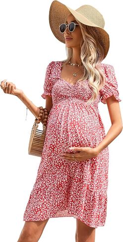 Maternity Dress Women's Maternity Dresses A Line Sweetheart Neck Ruffle Flowy Mini Boho Maternity Dress for Wedding Guest Lightbluefloral S in Saudi Arabia