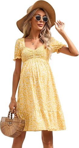 Maternity Dress Women's Maternity Dresses A Line Sweetheart Neck Ruffle Flowy Mini Boho Maternity Dress for Wedding Guest Lightbluefloral S in Saudi Arabia