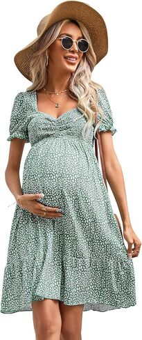 Maternity Dress Women's Maternity Dresses A Line Sweetheart Neck Ruffle Flowy Mini Boho Maternity Dress for Wedding Guest Lightbluefloral S in Saudi Arabia