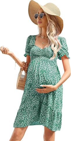 Maternity Dress Women's Maternity Dresses A Line Sweetheart Neck Ruffle Flowy Mini Boho Maternity Dress for Wedding Guest Lightbluefloral S in Saudi Arabia