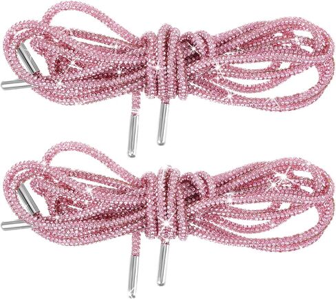 Bewudy 1 Pair of Rhinestone Glitter Rope, Laces for Sneakers, Thick Laces for Sneakers, Bling Rope Shoe Lace Shiny Rhinestone Shoe Lace String for Shoes Sweatpants Hoodies (Pink) in Saudi Arabia