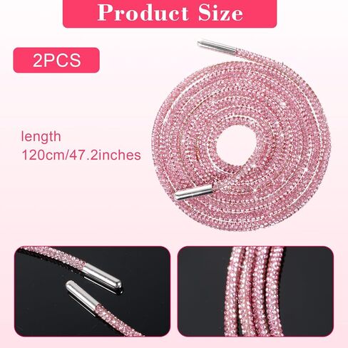 Bewudy 1 Pair of Rhinestone Glitter Rope, Laces for Sneakers, Thick Laces for Sneakers, Bling Rope Shoe Lace Shiny Rhinestone Shoe Lace String for Shoes Sweatpants Hoodies (Pink) in Saudi Arabia