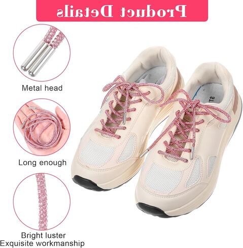 Bewudy 1 Pair of Rhinestone Glitter Rope, Laces for Sneakers, Thick Laces for Sneakers, Bling Rope Shoe Lace Shiny Rhinestone Shoe Lace String for Shoes Sweatpants Hoodies (Pink) in Saudi Arabia