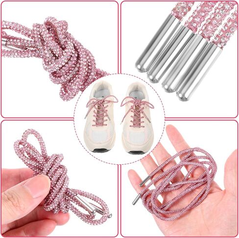 Bewudy 1 Pair of Rhinestone Glitter Rope, Laces for Sneakers, Thick Laces for Sneakers, Bling Rope Shoe Lace Shiny Rhinestone Shoe Lace String for Shoes Sweatpants Hoodies (Pink) in Saudi Arabia