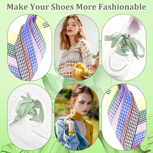 8 أزواج من أربطة الأحذية المصنوعة من القماش القطني للنساء، أربطة أحذية واسعة ملونة من قماش الساتان الناعم للأحذية الرياضية in Kuwait