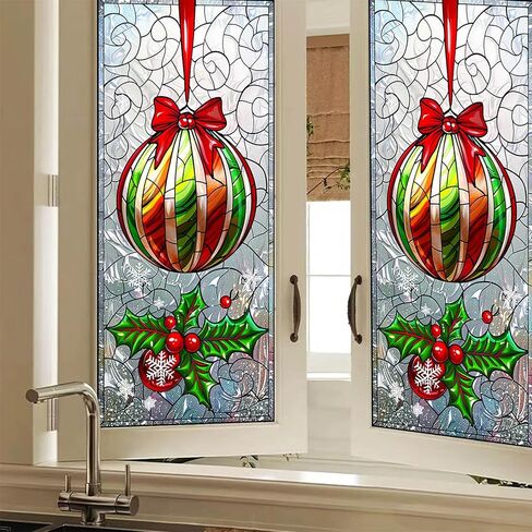 Christmas Ornament Stained Glass Decorative Privacy Film Holiday Window Cling Festive Seasonal Window Sticker for Home Living Room Kitchen 17.7 x 39.3 Inch in Saudi Arabia