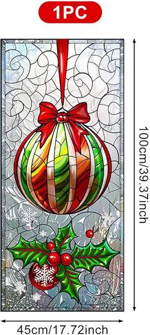Christmas Ornament Stained Glass Decorative Privacy Film Holiday Window Cling Festive Seasonal Window Sticker for Home Living Room Kitchen 17.7 x 39.3 Inch in Saudi Arabia
