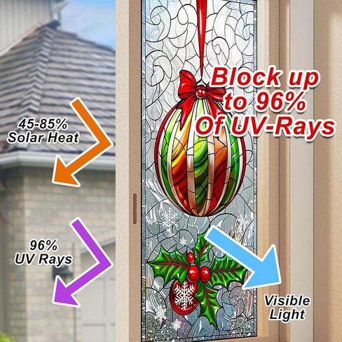 Christmas Ornament Stained Glass Decorative Privacy Film Holiday Window Cling Festive Seasonal Window Sticker for Home Living Room Kitchen 17.7 x 39.3 Inch in Saudi Arabia