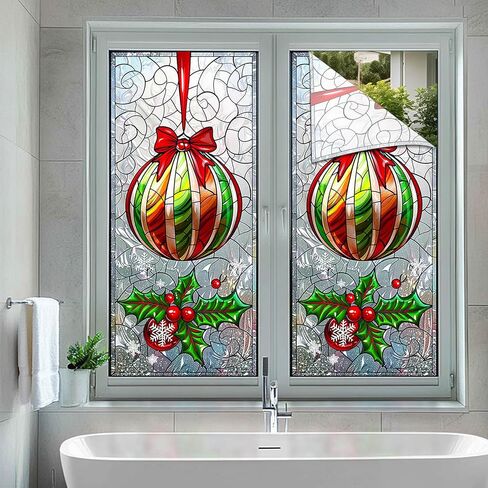 Christmas Ornament Stained Glass Decorative Privacy Film Holiday Window Cling Festive Seasonal Window Sticker for Home Living Room Kitchen 17.7 x 39.3 Inch in Saudi Arabia