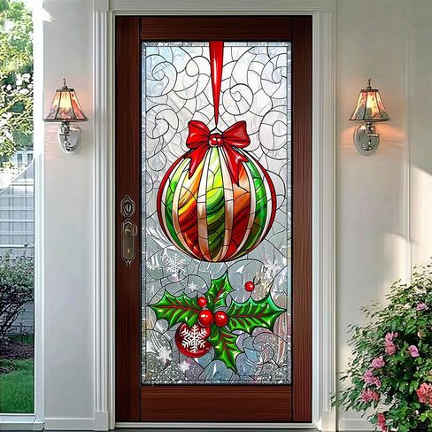 Christmas Ornament Stained Glass Decorative Privacy Film Holiday Window Cling Festive Seasonal Window Sticker for Home Living Room Kitchen 17.7 x 39.3 Inch in Saudi Arabia