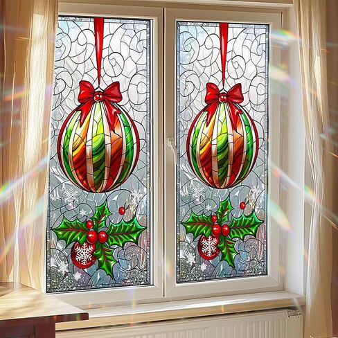 Christmas Ornament Stained Glass Decorative Privacy Film Holiday Window Cling Festive Seasonal Window Sticker for Home Living Room Kitchen 17.7 x 39.3 Inch in Saudi Arabia