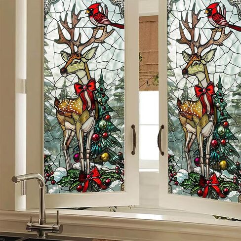 Christmas Ornament Stained Glass Decorative Privacy Film Holiday Window Cling Festive Seasonal Window Sticker for Home Living Room Kitchen 17.7 x 39.3 Inch in Saudi Arabia