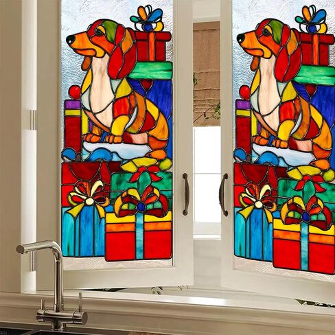 Christmas Ornament Stained Glass Decorative Privacy Film Holiday Window Cling Festive Seasonal Window Sticker for Home Living Room Kitchen 17.7 x 39.3 Inch in Saudi Arabia