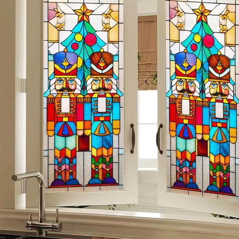 Christmas Ornament Stained Glass Decorative Privacy Film Holiday Window Cling Festive Seasonal Window Sticker for Home Living Room Kitchen 17.7 x 39.3 Inch in Saudi Arabia