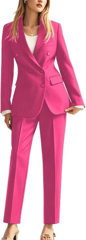 Double Breasted Office Lady Suit 2 PC Slim Fit Business Outfit for Work Professional Peak Lapel Prom Suit in Saudi Arabia