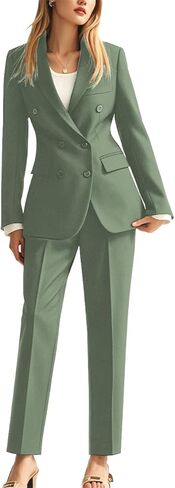 Double Breasted Office Lady Suit 2 PC Slim Fit Business Outfit for Work Professional Peak Lapel Prom Suit in Saudi Arabia