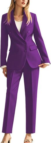 Double Breasted Office Lady Suit 2 PC Slim Fit Business Outfit for Work Professional Peak Lapel Prom Suit in Saudi Arabia