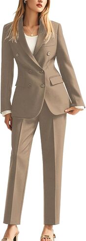 Double Breasted Office Lady Suit 2 PC Slim Fit Business Outfit for Work Professional Peak Lapel Prom Suit in Saudi Arabia