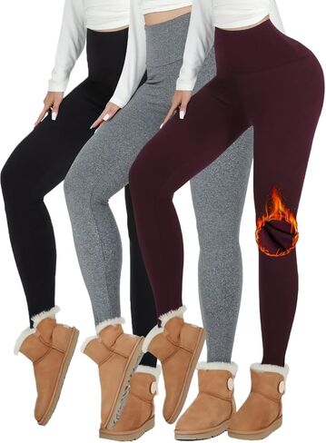 3 Pack Fleece Lined Leggings Women -Warm Winter Yoga Pants for Women Thermal Running Workout Leggings in Saudi Arabia